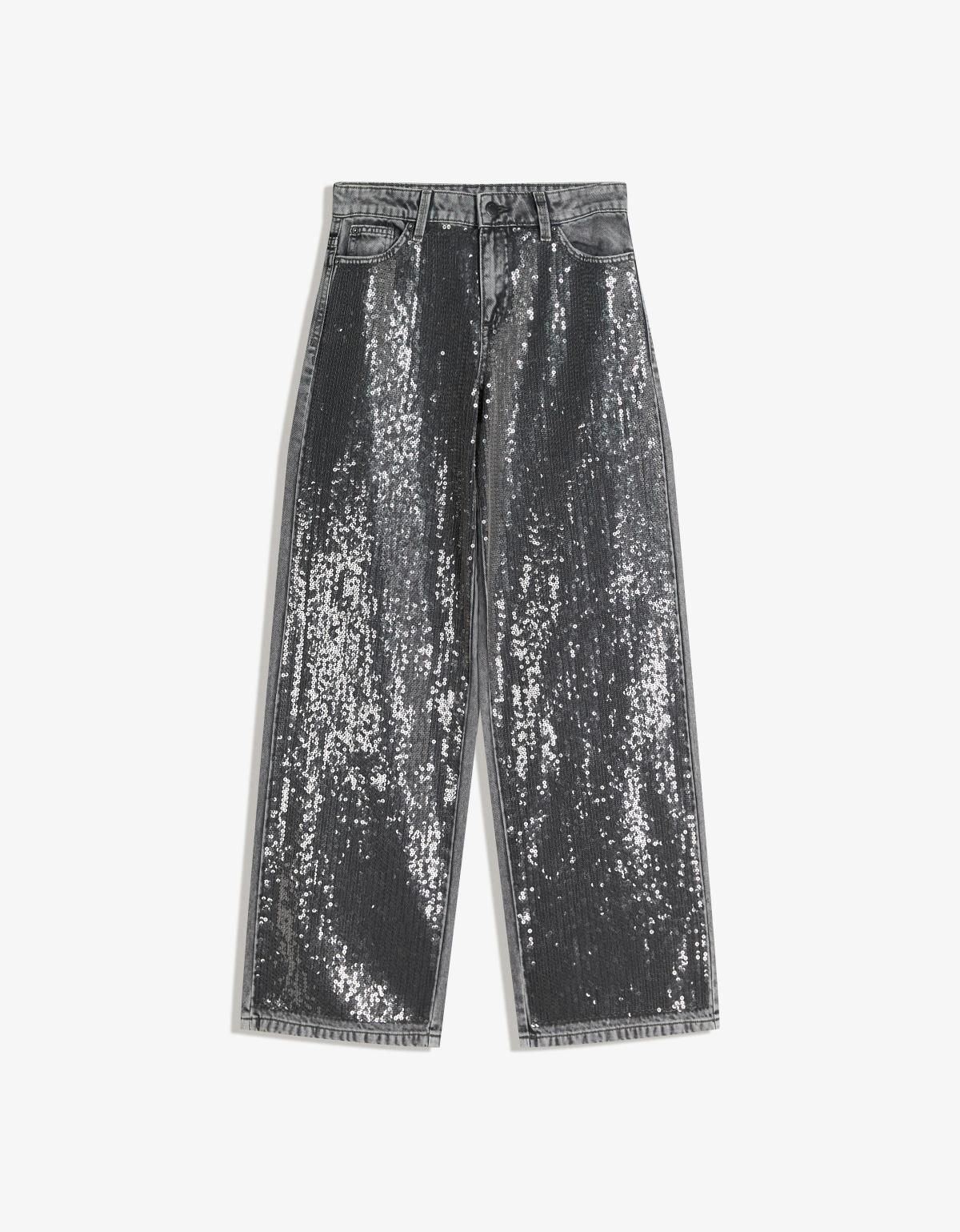 버쉬카 글리터 시퀸 와이드 배럴 팬츠 5156/335 DARK GREY - 상세 이미지 3