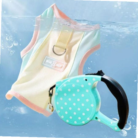 제스트커스텀 강아지반팔옷 쿨파스텔 반려동물 쿨링 티셔츠+자동리드줄세트(5M) GAB03606