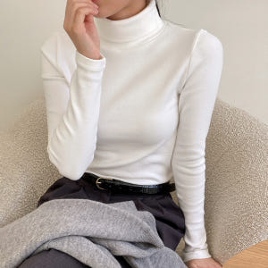 겨울내내 피치기모 면 여성 목 폴라티 여자 목티 이너 터틀넥 착용 후기 | 사이즈/핏 총정리 - 상품 이미지 2