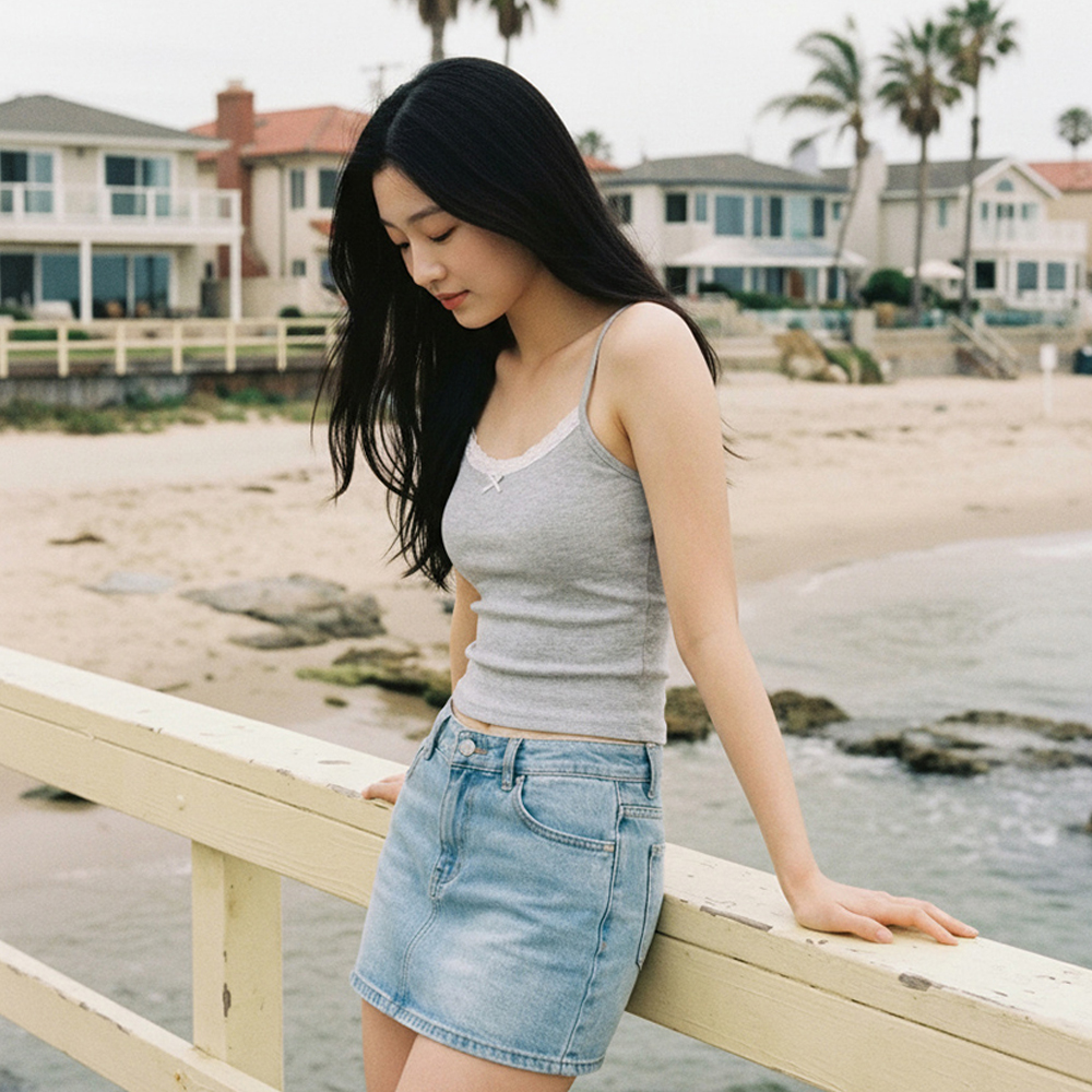 골지 레이스 캡나시 여성 브라탑 여름 크롭 레이어드 나시 - 상세 이미지 2