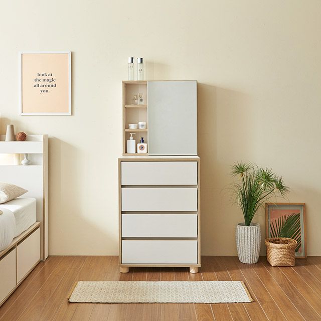 가구의서 C3714 4단 수납 원목발 화장대 세트 600x500x1445mm