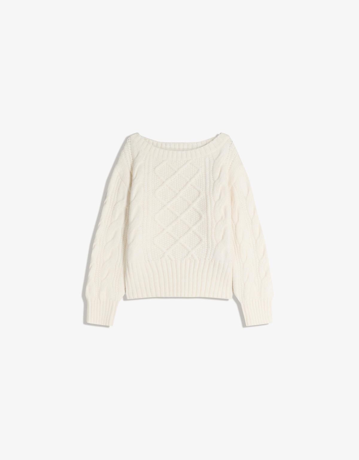 버쉬카 보트넥 아이보리 케이블 니트 스웨터 0009/376 CREAM - 상품 이미지