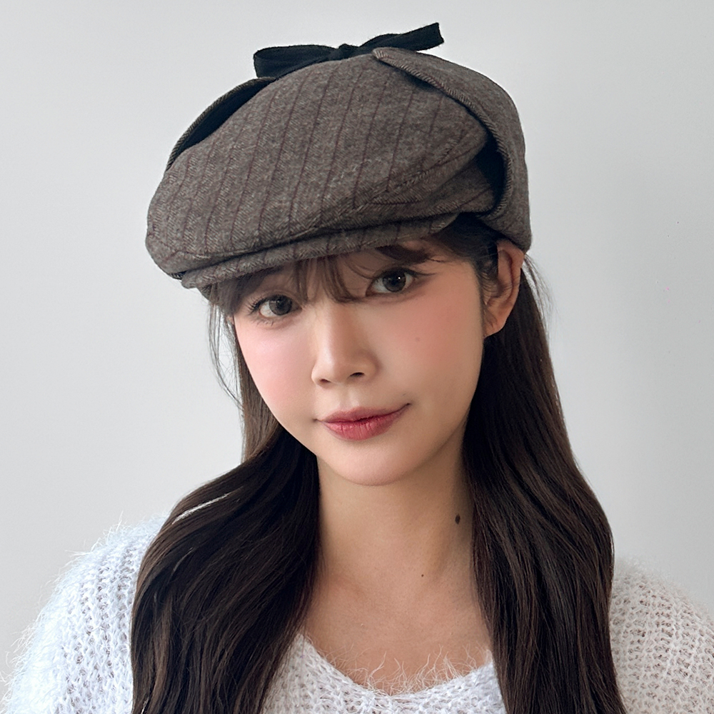 헤링본 귀달이 헌팅캡 빵모자 방한모자 겨울 군밤 방한 귀마개 모자 - 상세 이미지 2