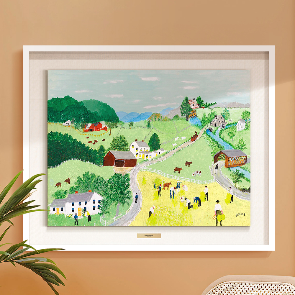 위아트 인테리어 명화 그림 액자 모지스 이삭줍는 사람들 입체 화이트 관 액자 6호 - 상품 이미지