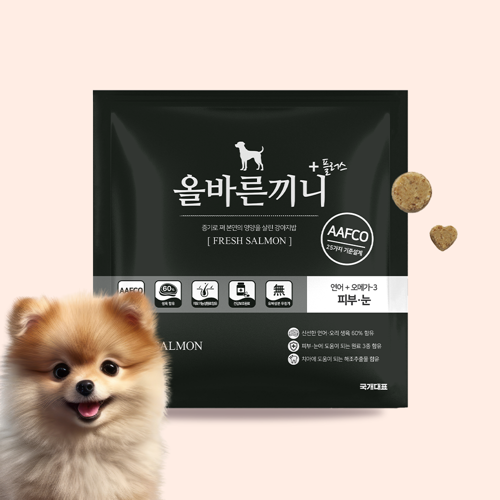 올바른 끼니 플러스 연어 오메가3 맛보기 강아지 사료 샘플 연어+오메가3, 50g, 1개 - 상품 이미지