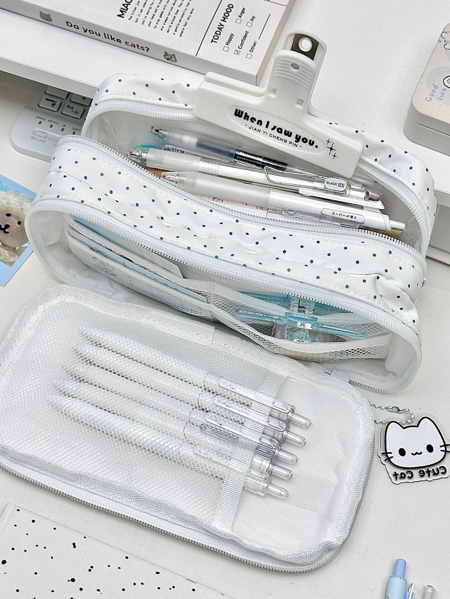 고양이 도트 인스풍 학생용 문구함 학기시작세트 액세서리+A5 120페이지 - 상세 이미지 4