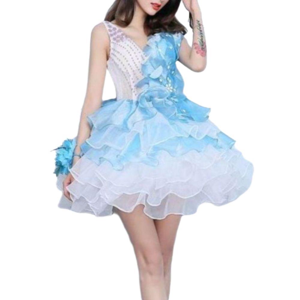 블루 칵테일 드레스 공연 무대 쉬폰 화려한 이브닝 미니 블루 M - 상품 이미지