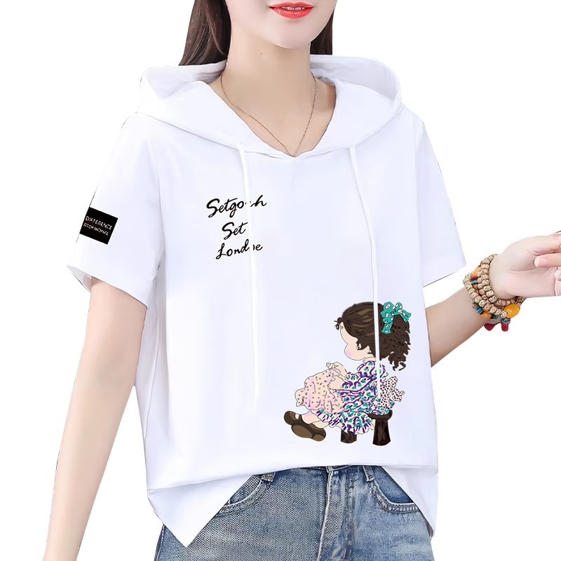 애니레터 후드 반팔티 프린팅 여름 티셔츠 - 상세 이미지 3