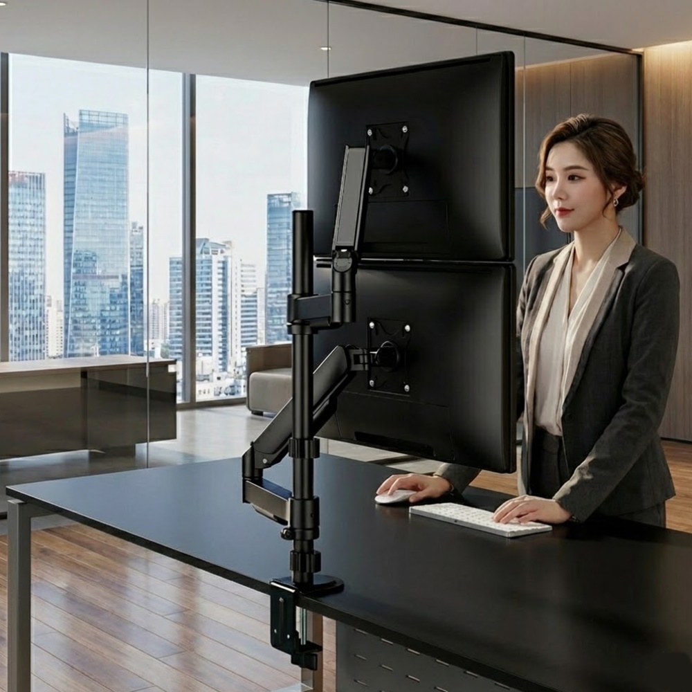 엔산마운트 듀얼 폴타입 상하 모니터 거치대 81cm(32인치) - 상품 이미지