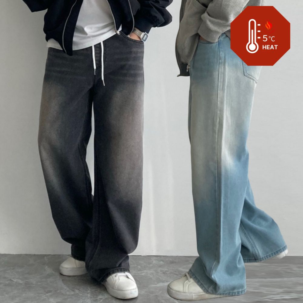 남자청바지 밴딩 워싱 와이드데님팬츠 루안 제품 이미지