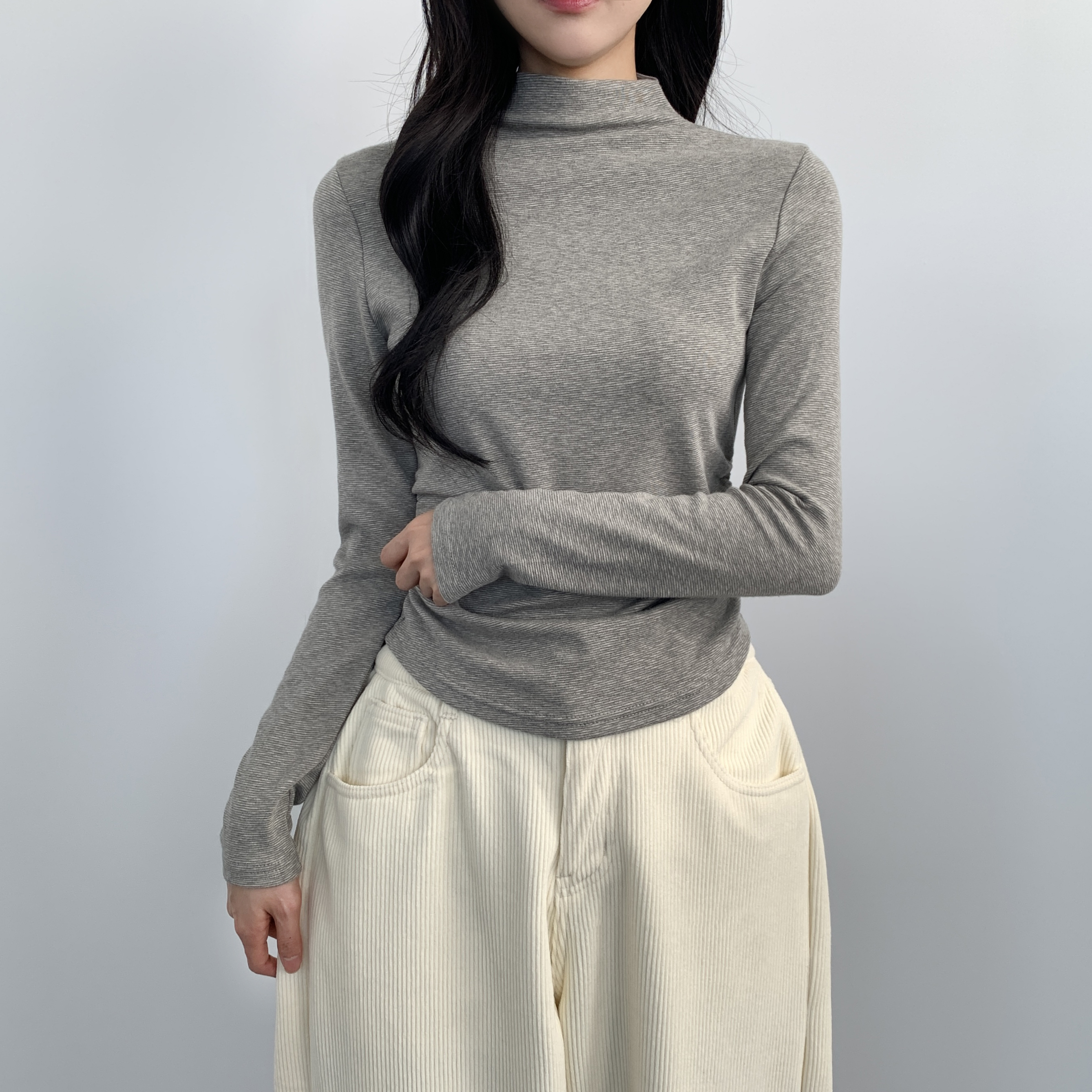 여성 목티 무지 셔링 반목 폴라티셔츠 이미지 7