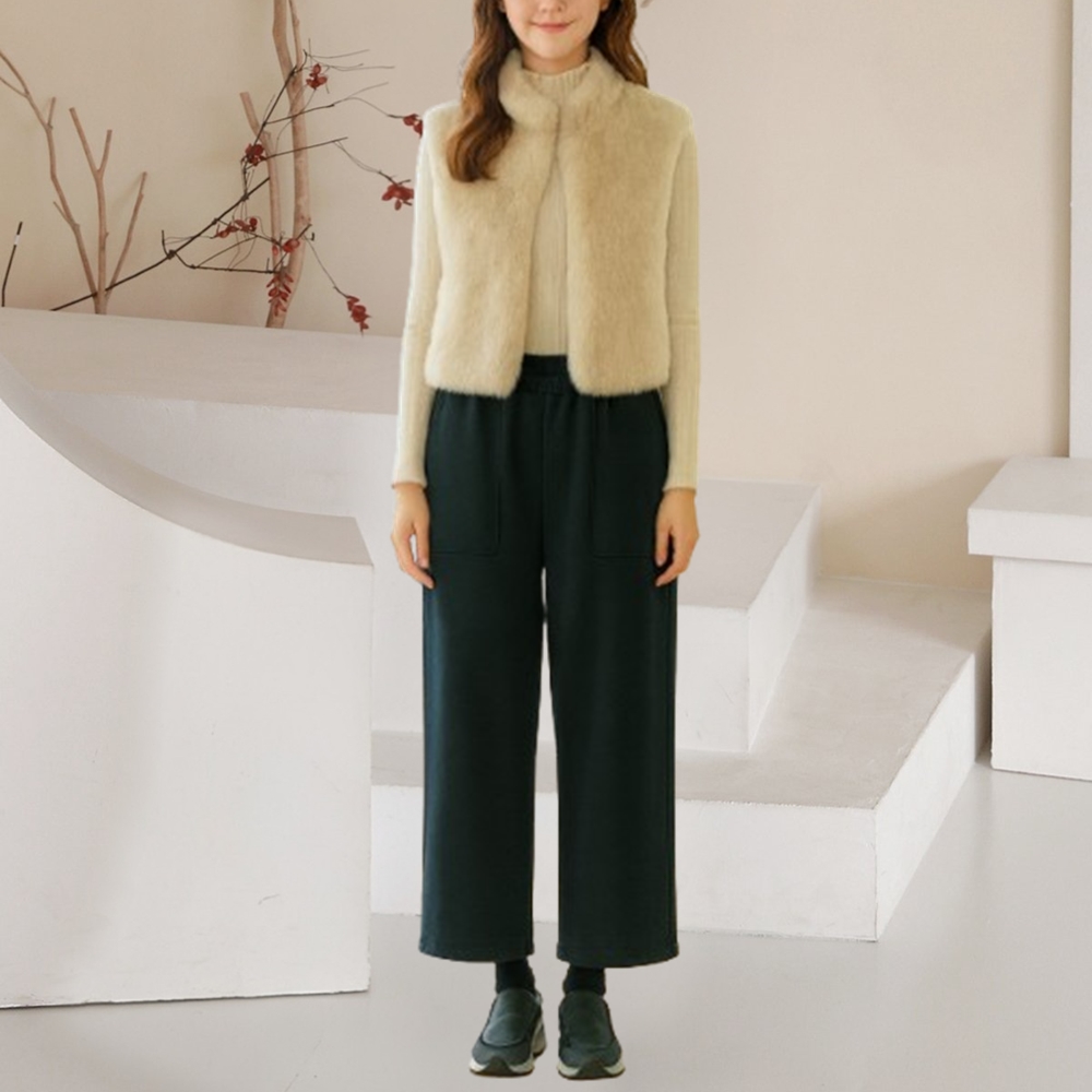 중년여성 루즈핏 빅사이즈 겨울기모 와이드밴딩바지 따뜻한 통팬츠 - 상품 이미지