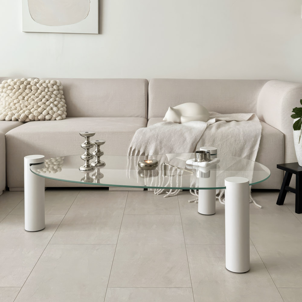 소울 강화유리 낮은 소파 거실 테이블 비정형 화이트 CNM243C