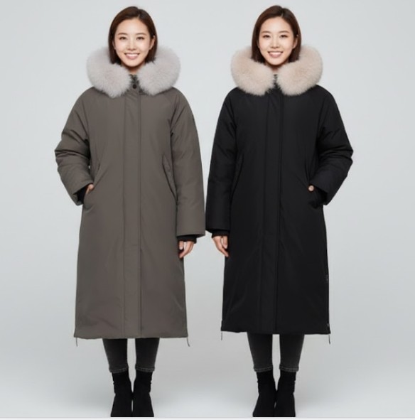 블랙야크 여성 겨울 블루폭스퍼 야상 스타일 덕다운 롱다운 롱패딩 점퍼 - 상품 이미지
