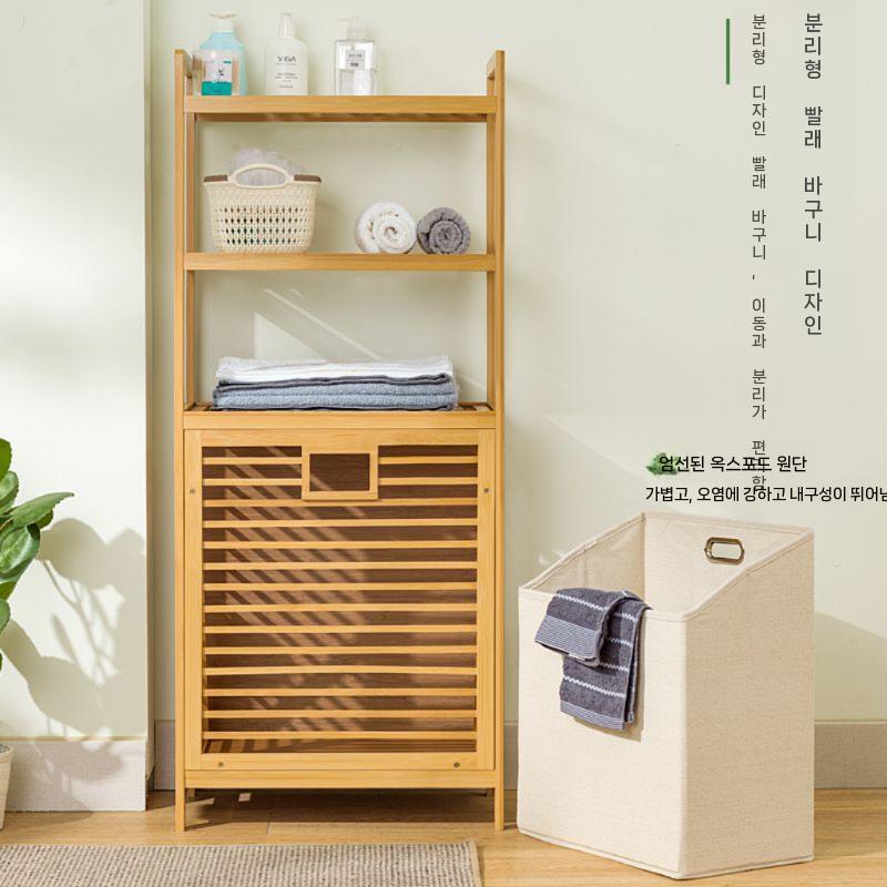 대나무 햄퍼 빨래바구니 슬라이딩 수납장 빨래함 - 상세 이미지 4