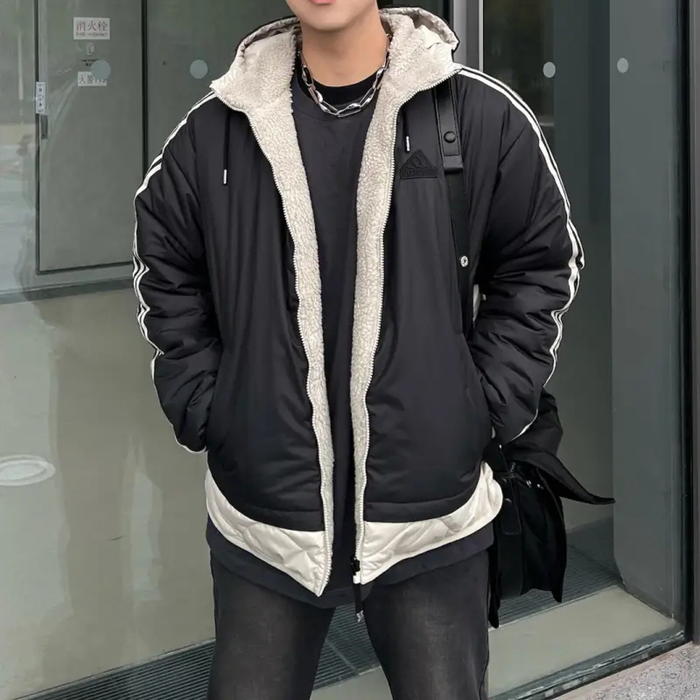 아디다스 리버시블 양면 후드집업 후리스 뽀글이 패디드 자켓 블랙 IW4038 - 상세 이미지 3