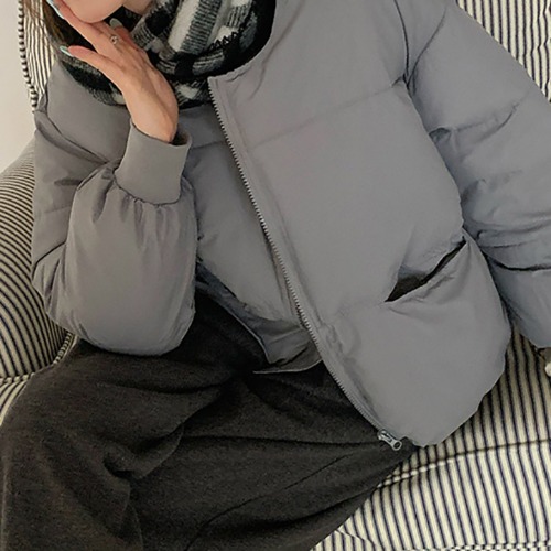 (YY) 심플 여성 숏 패딩 라운드넥 집업 점퍼 베이직 캐주얼 데일리룩 여성 아우터 - 상품 이미지