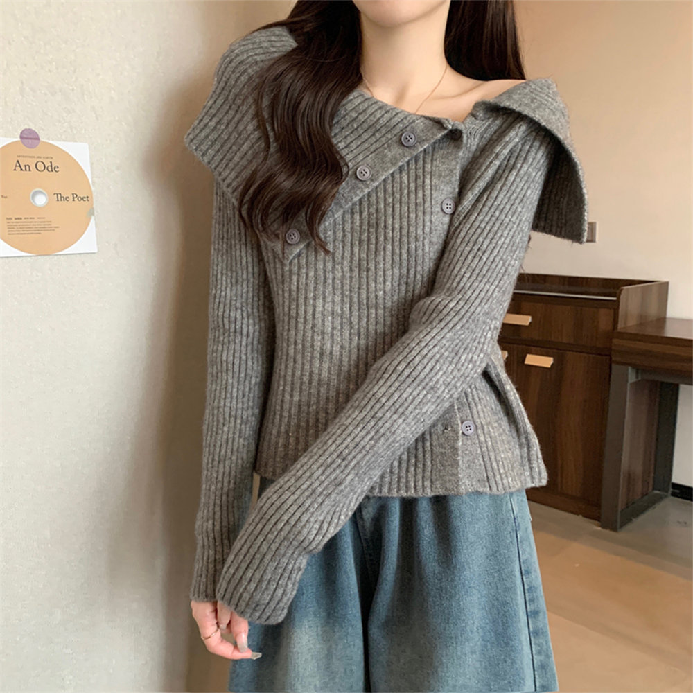 F/W 투웨이 오프숄더 버튼 골지 니트 5컬러 그레이, FREE(One size) - 상세 이미지 3