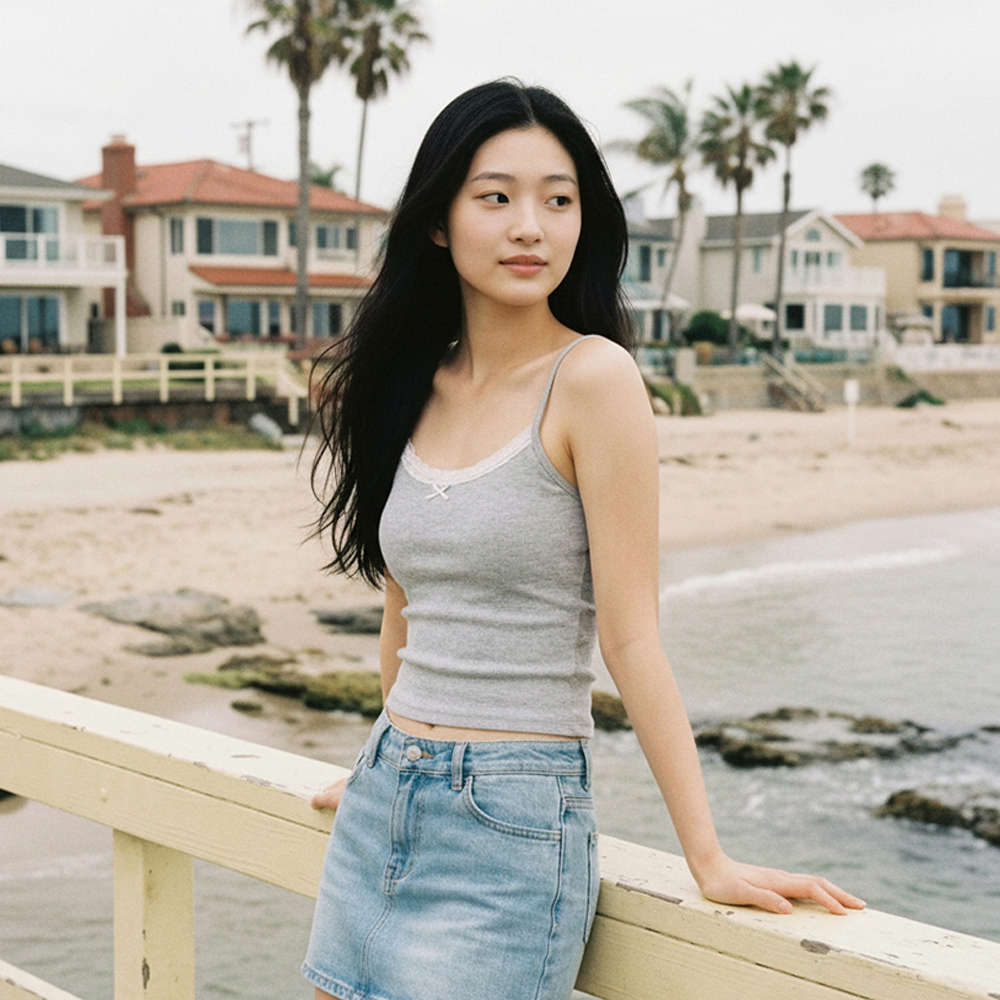 골지 레이스 캡나시 여성 브라탑 여름 크롭 레이어드 나시 - 상세 이미지 5