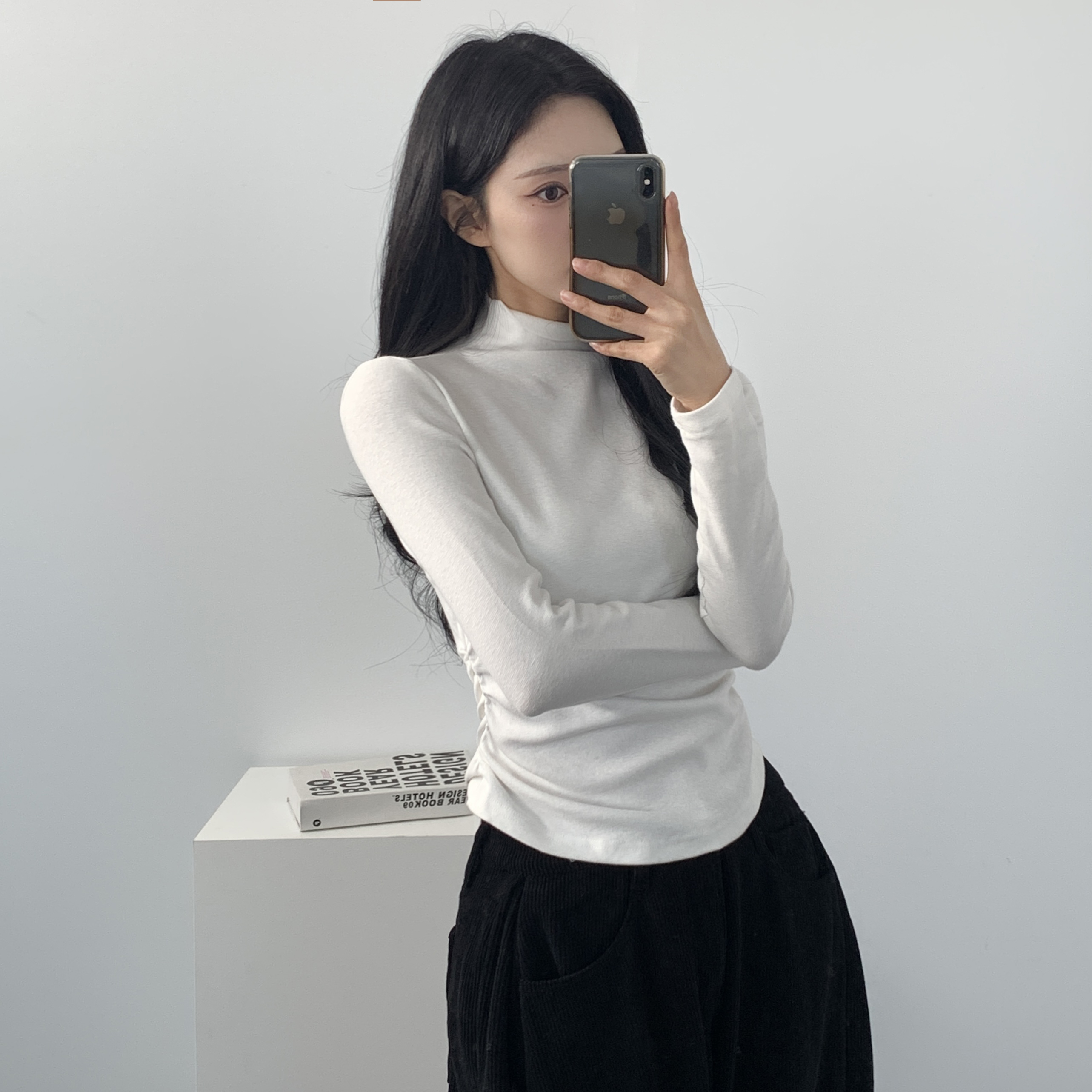 여성 목티 무지 셔링 반목 폴라티셔츠 - 상세 이미지 2