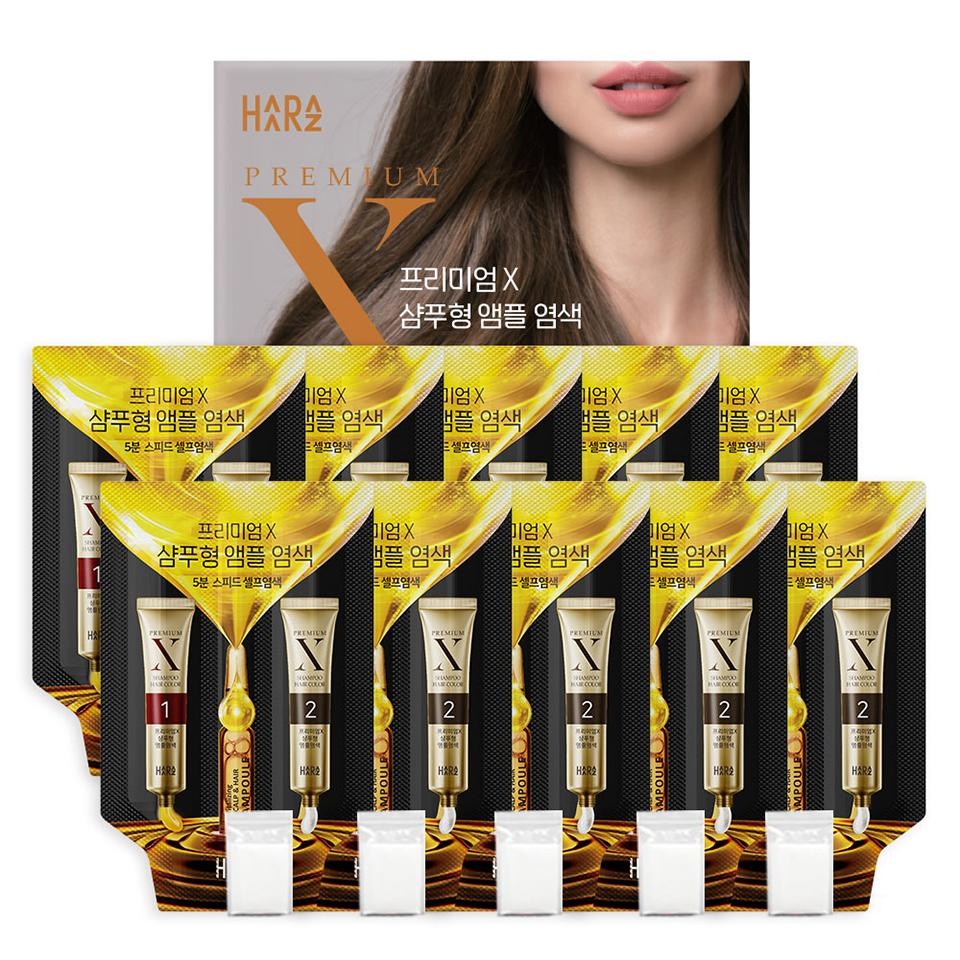 메가마트 하라즈 프리미엄X 샴푸형 앰플 염색제 흑색 10회분 - 상품 이미지