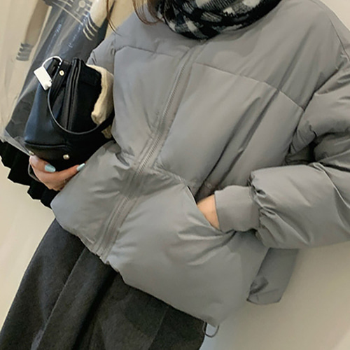 (YY) 심플 여성 숏 패딩 라운드넥 집업 점퍼 베이직 캐주얼 데일리룩 여성 아우터 - 상세 이미지 3