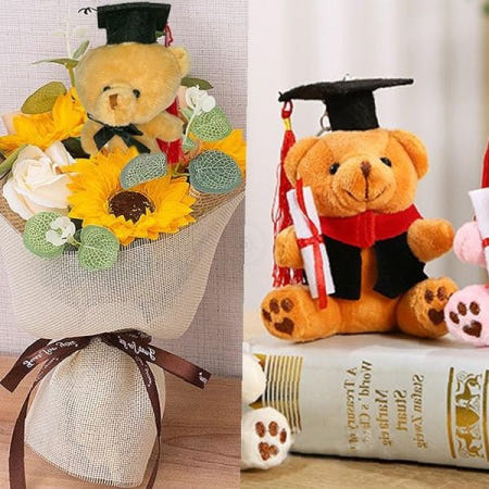 졸업 학사모 곰인형 꽃다발 졸업식 기념품 수료식 축하선물 캐릭터 장식용 꽃다발