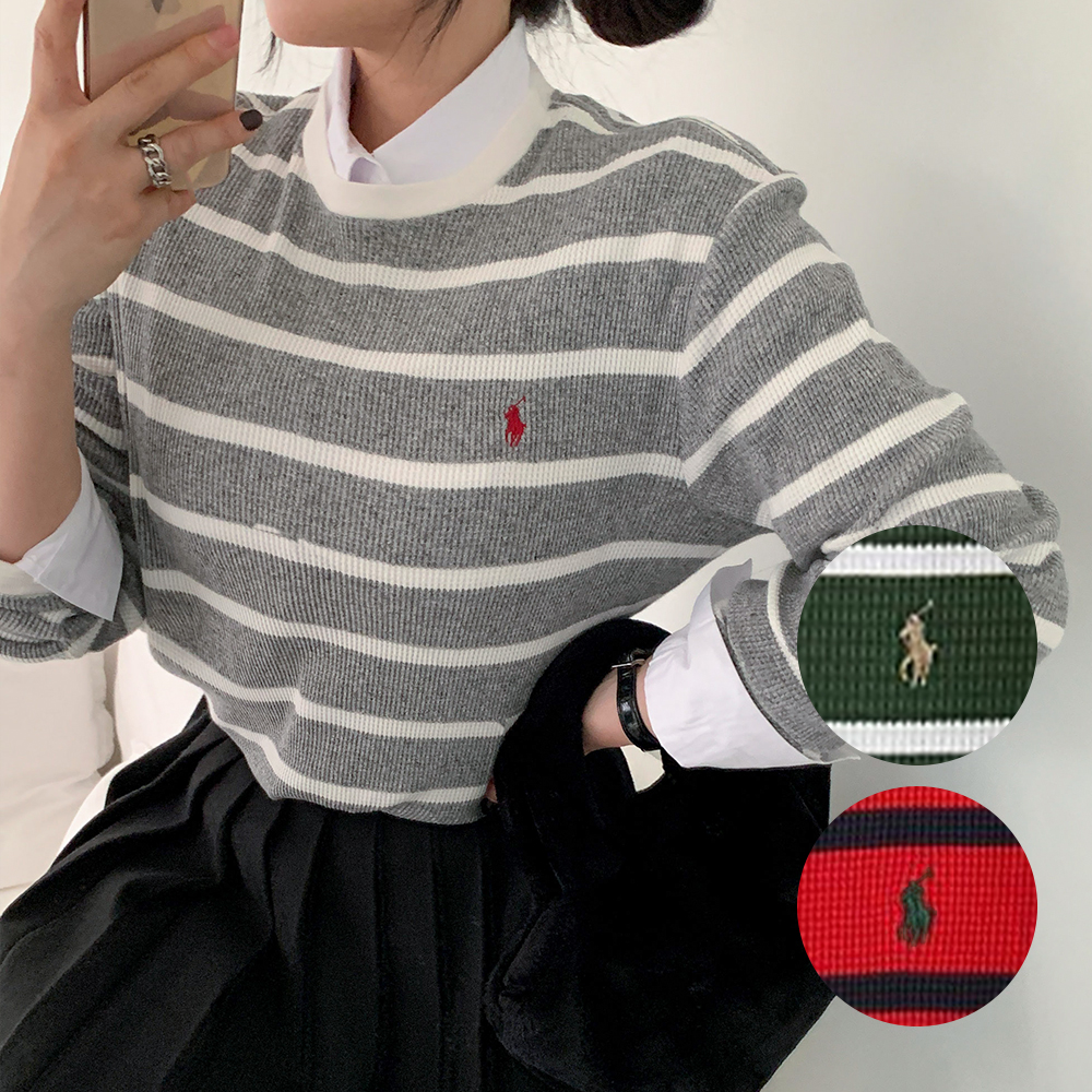 폴로 랄프로렌 보이즈 와플 티셔츠 스트라이프 맨투맨 긴팔