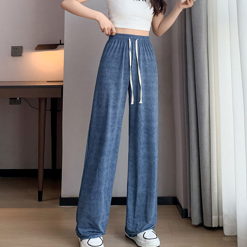 여성 찰랑 바지 여름 패턴 쿨팬츠 통바지 - 상세 이미지 3