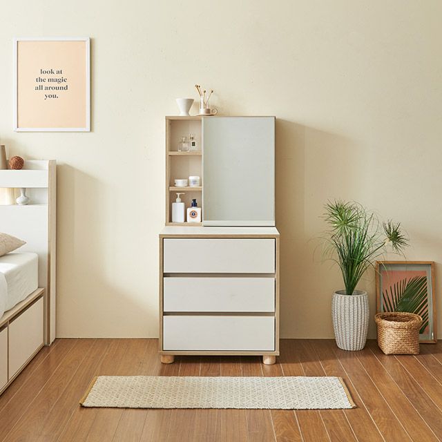 가구의서 C3712 3단 수납 원목발 화장대 세트 600x500x1252mm