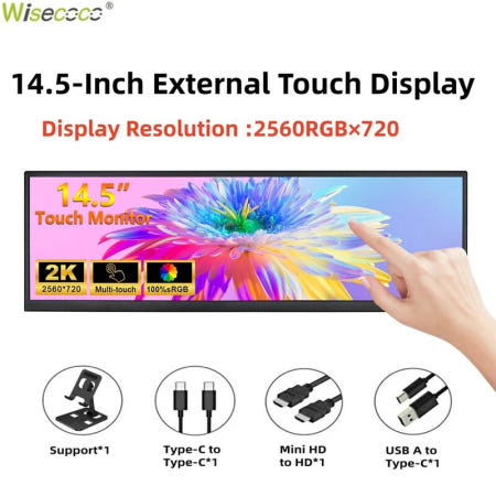 [해외]Wisecoco12.3/14.5 ''2560x720 스트레치 바 스크린 Pc 모니터 HDMI 터치 휴대용 게임 PC 노트북 라즈베리 파이 5/ 12.3 General Ver