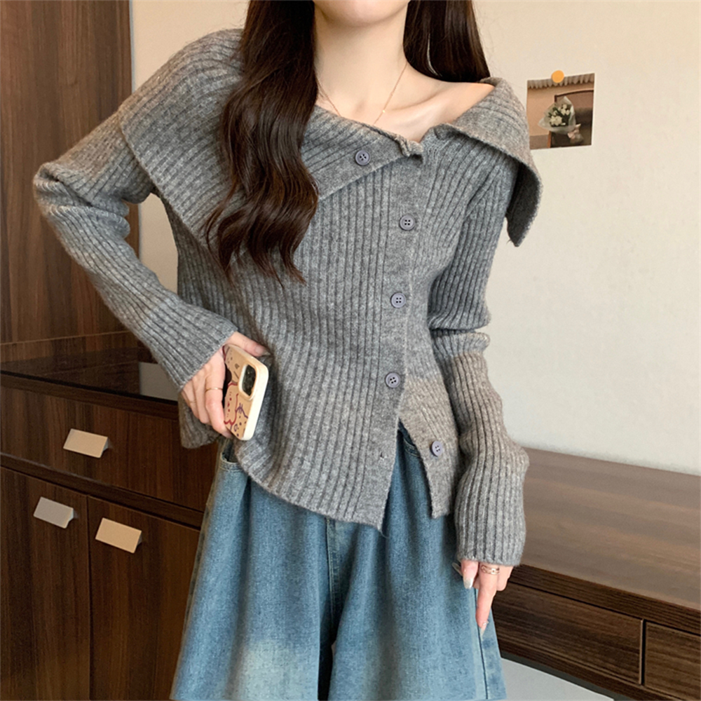 F/W 투웨이 오프숄더 버튼 골지 니트 5컬러 그레이, FREE(One size) - 상세 이미지 4