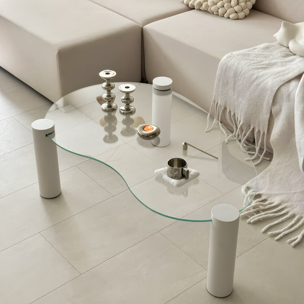 소울 강화유리 낮은 소파 거실 테이블 비정형 화이트 CNM243C