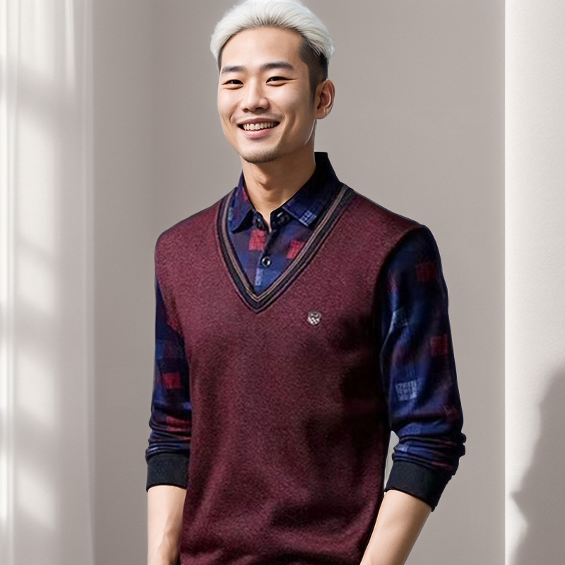 체크텐텐 2in1 남자 셔츠 구김없는 티셔츠 - 상세 이미지 2