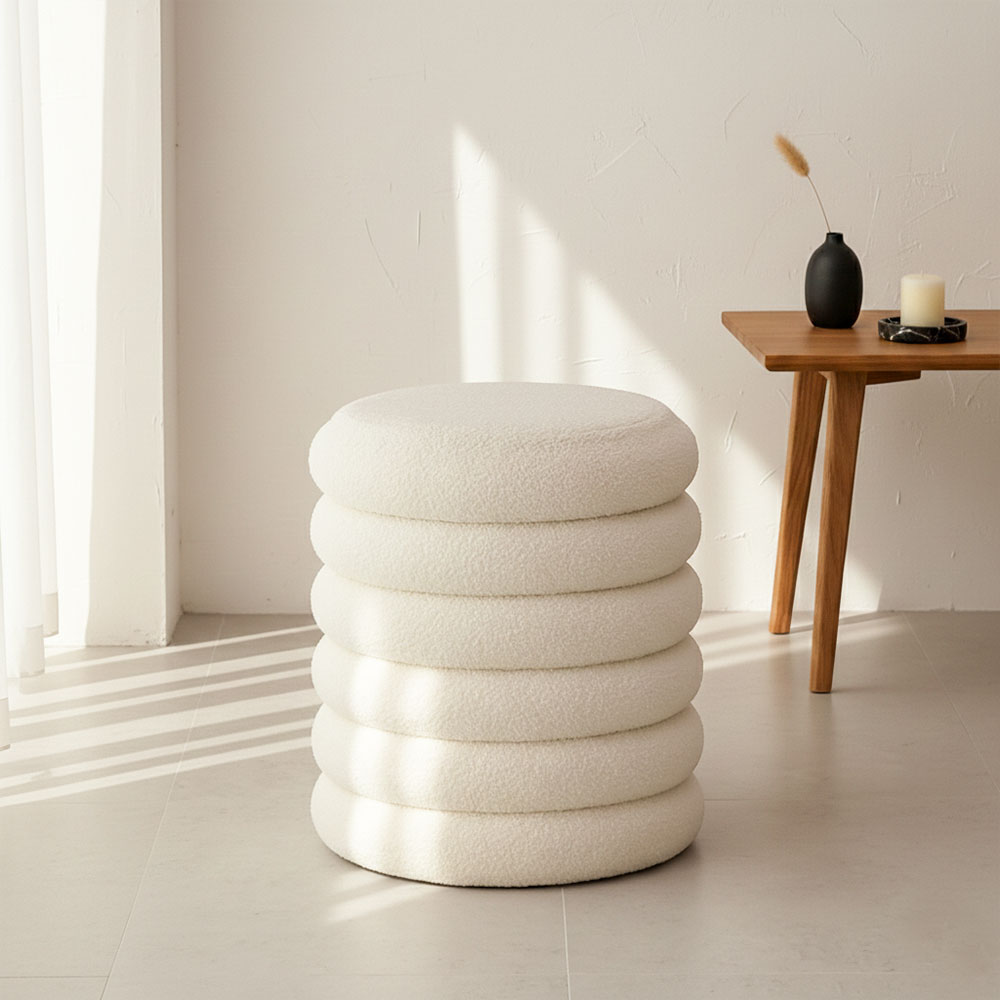 마카롱 화장대의자 원형 수납 스툴 부클레 베이지