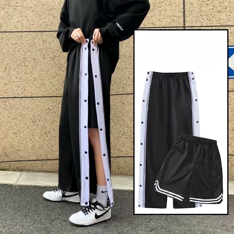 농구 웜업 똑딱이바지 풀버튼 사이드 스냅 남녀공용 루즈핏 와이드 데일리 스포츠 트레이닝 - 상품 이미지