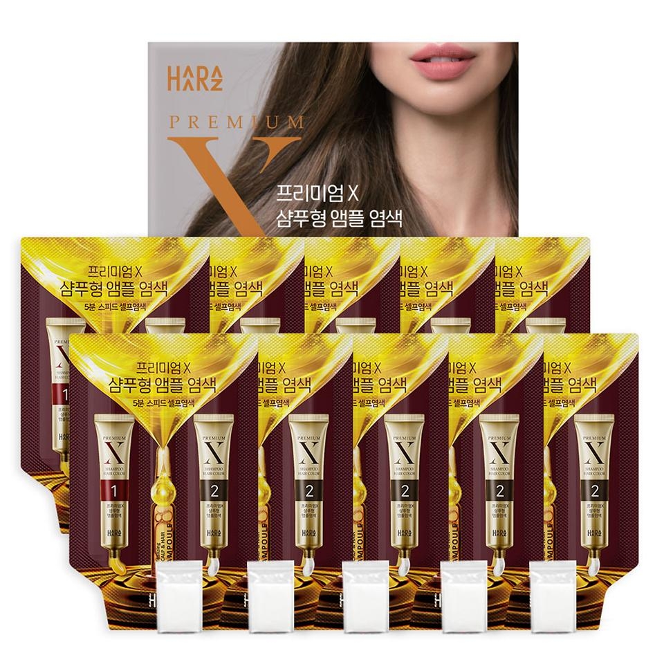 메가마트 하라즈 프리미엄X 샴푸형 앰플 염색제 와인갈색 10회분 - 상품 이미지