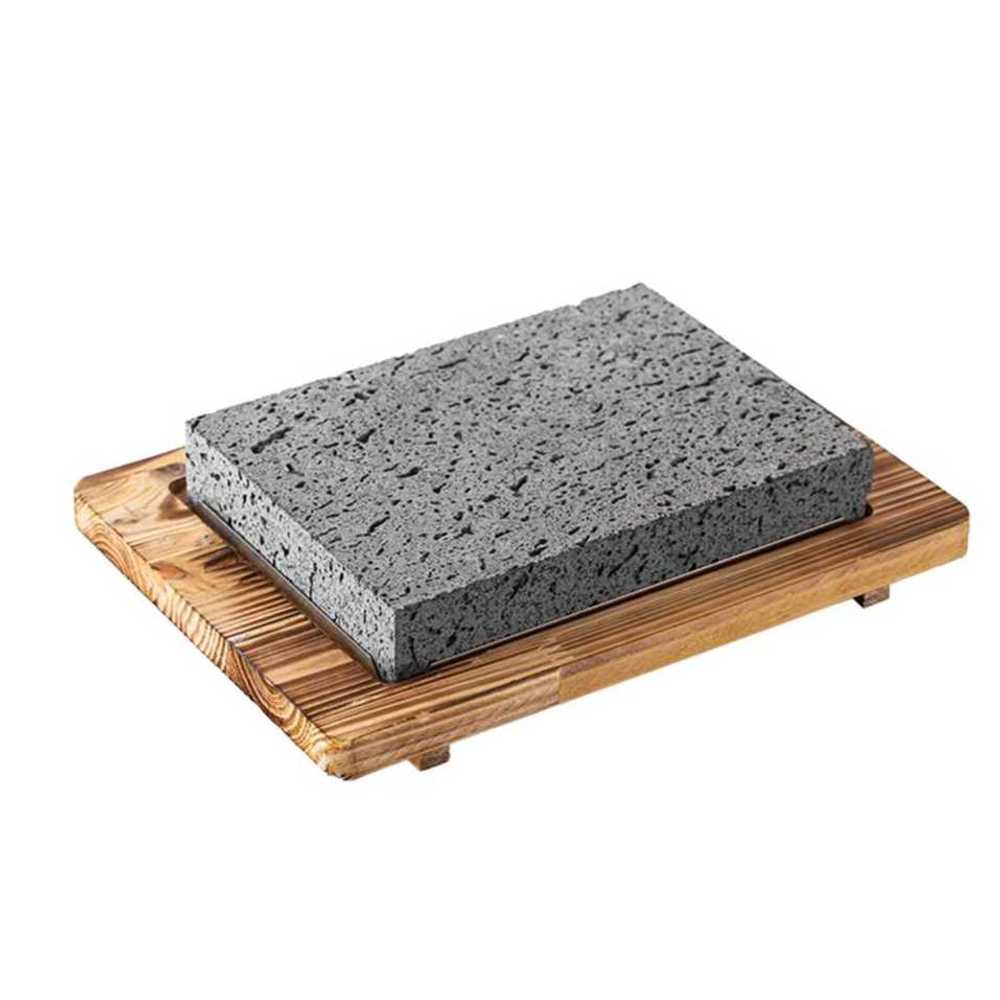 스테이크용 돌판 돌접시 구이판 주방 인덕션 구이용 21x15cm 석판+대나무판 - 상세 이미지 4