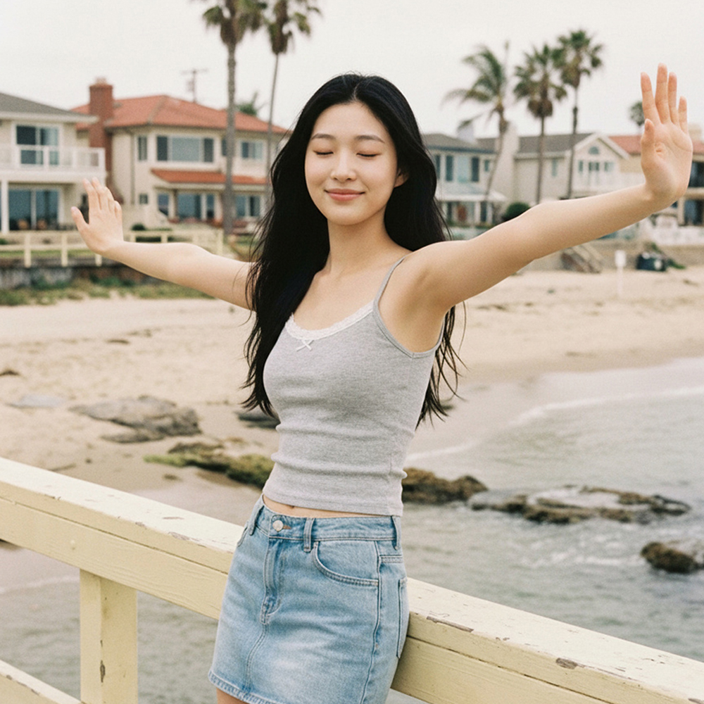 골지 레이스 캡나시 여성 브라탑 여름 크롭 레이어드 나시 - 상세 이미지 3