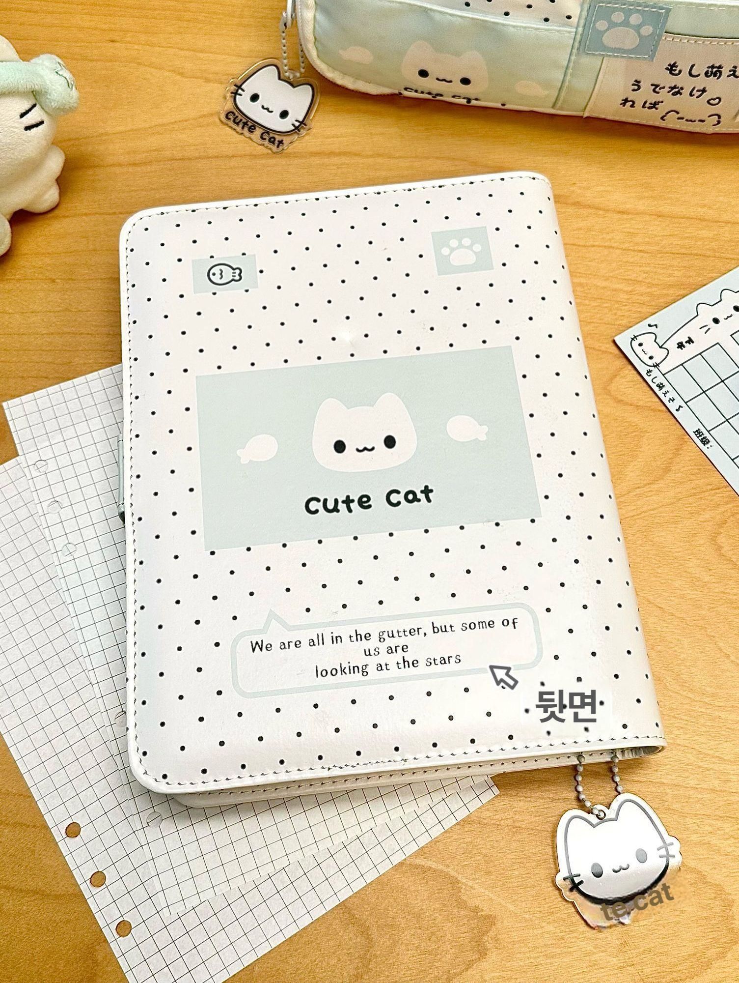 고양이 디자인 A5 가죽 학생용 루프북 인테리어 180매+고양이 A - 상세 이미지 5