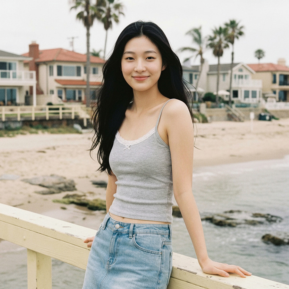 골지 레이스 캡나시 여성 브라탑 여름 크롭 레이어드 나시 - 상세 이미지 4