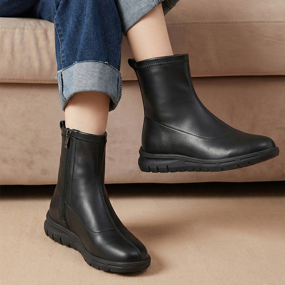 [기모안감] 데이워크 발편한 아치깔창 여성 앵클 스판 부츠 코이 블랙 DW30051-BK