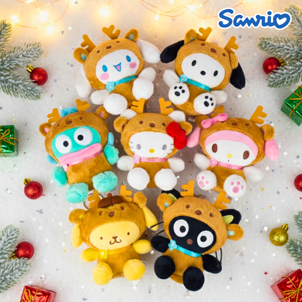 산리오 인형키링 꽃사슴 루돌프 코스튬 가방고리 헬로키티 시나모롤 포차코 성수동 팝업 키홀더 - 상품 이미지