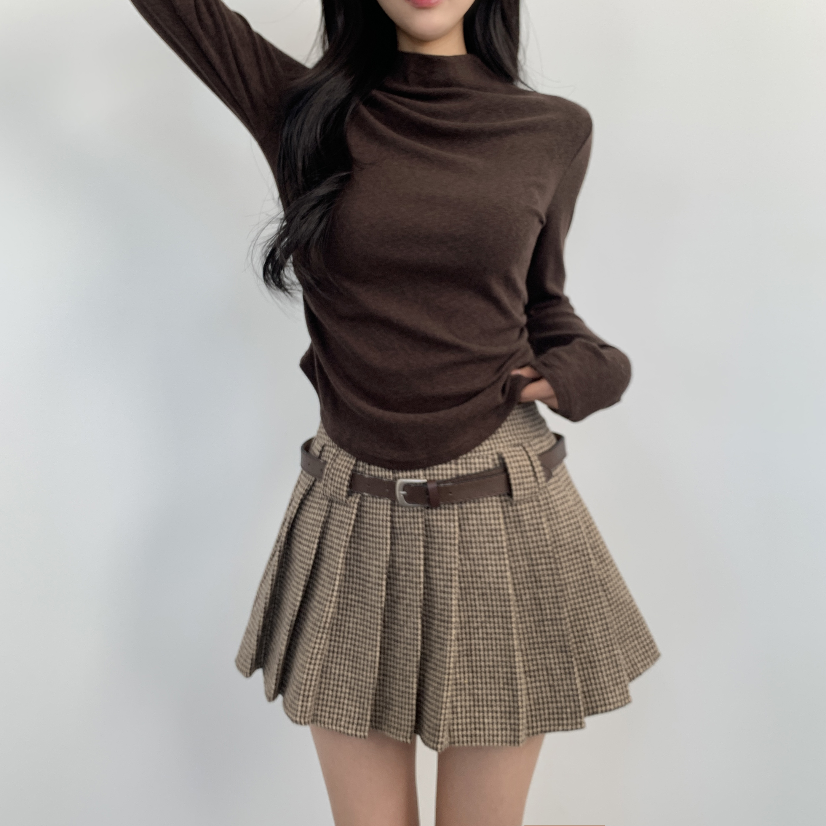여성 목티 무지 셔링 반목 폴라티셔츠 - 상세 이미지 5