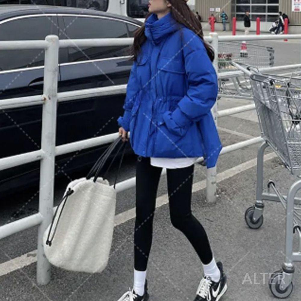 파카 롱패딩 자켓 포켓 의류 겨울 여성용 캐주얼 오버사이즈 블루 S - 상세 이미지 3