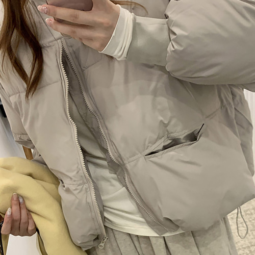 (YY) 심플 여성 숏 패딩 라운드넥 집업 점퍼 베이직 캐주얼 데일리룩 여성 아우터 - 상세 이미지 2