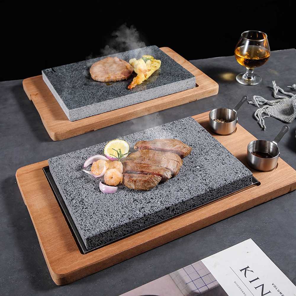 스테이크 돌판 돌접시 고기 구이용 세라믹 규카츠 30x20x3cm 거친 화산석 + A형 - 상세 이미지 5