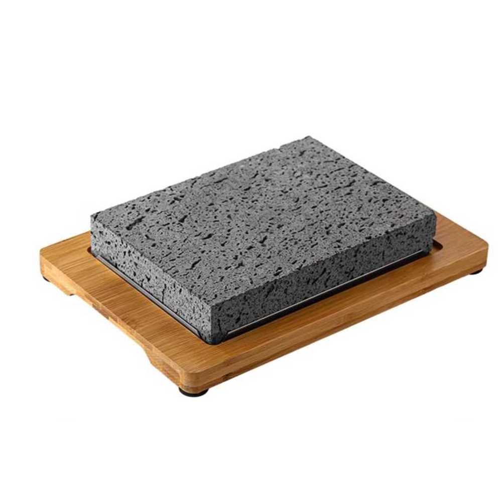 스테이크용 돌판 돌접시 구이판 주방 인덕션 구이용 21x15cm 석판+대나무판 - 상세 이미지 3