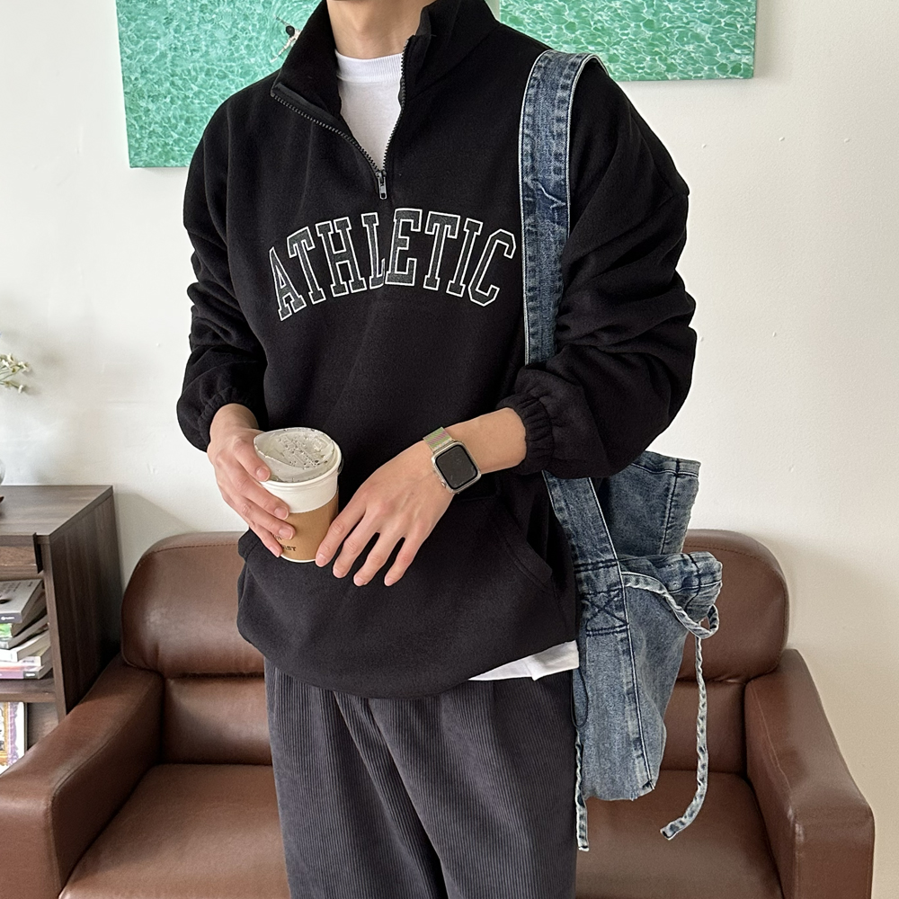 남자 맨투맨 오버핏 빅사이즈 반집업 아노락 남자 기모 맨투맨 제품 이미지