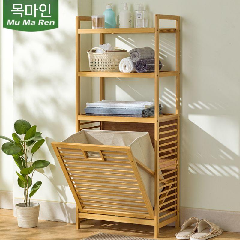 대나무 햄퍼 빨래바구니 슬라이딩 수납장 빨래함 - 상세 이미지 2
